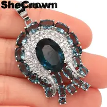 43x26 мм великолепный созданный Лондон Голубой топаз CZ женский подарок серебряный кулон