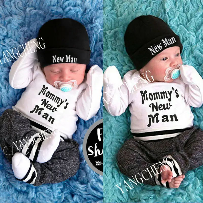 Newborn Infant Baby Boy 0-18M Mommy's New Man Long Sleeve Romper Outfit Clothes Set |