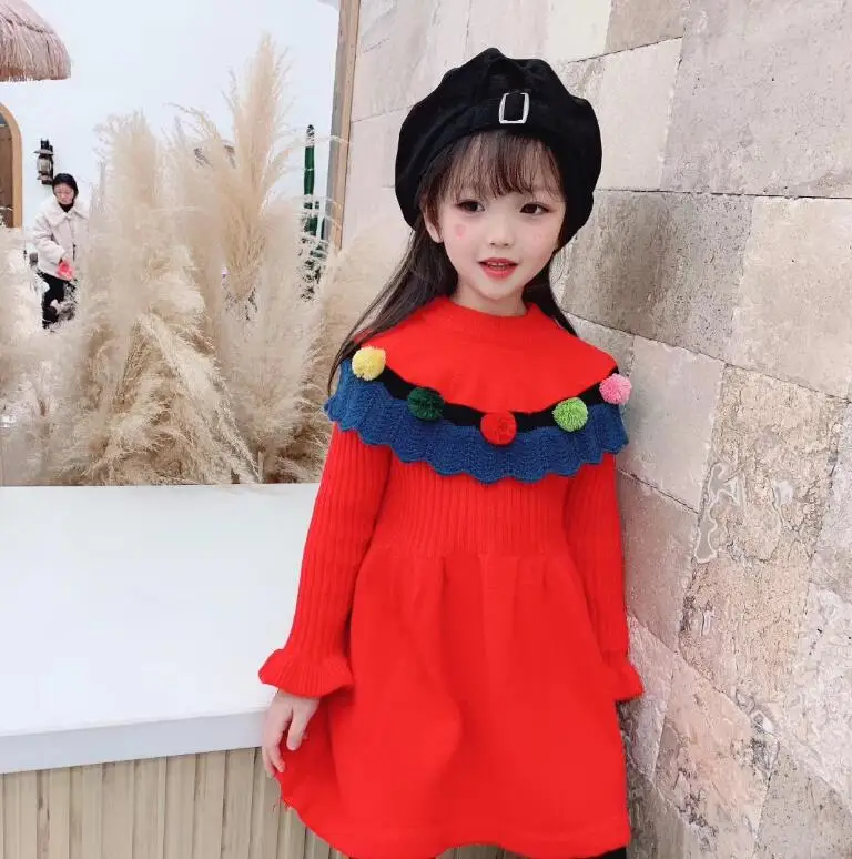 2019 Новое Детское модное вязаное платье свитер милые пуловеры принцессы 5