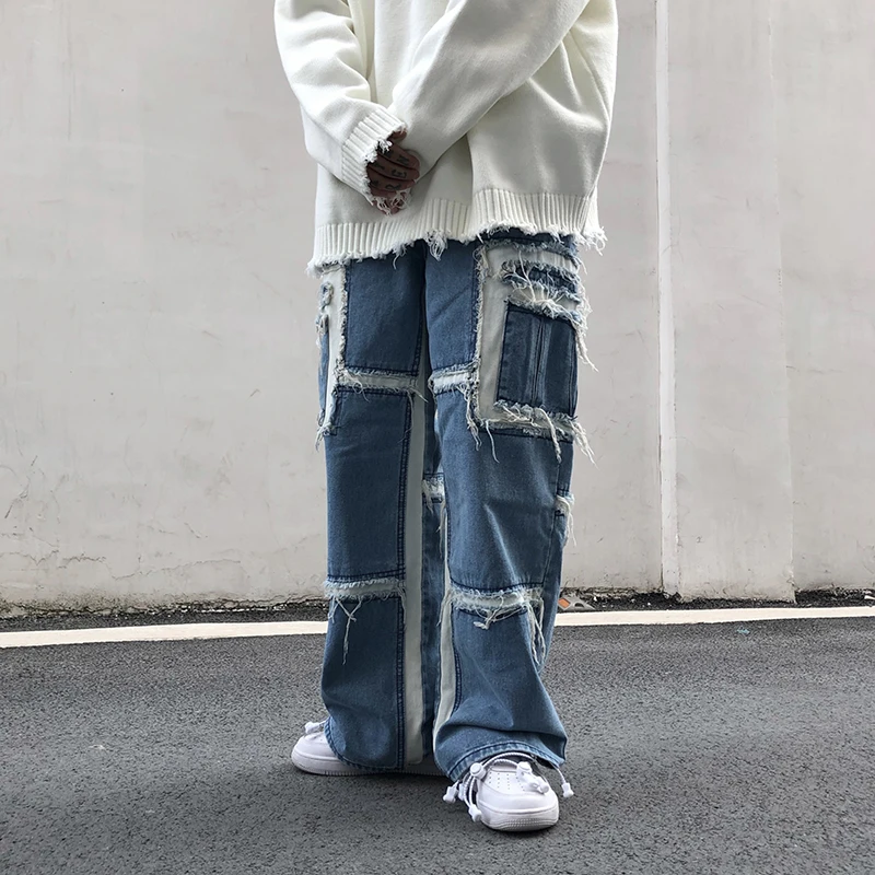 

UNCLEDONJM Pendant Wide Leg Jeans Men's Fashion Brand Street Fashion Hip-hop Loose Splicing Pants desinger mens jeans men