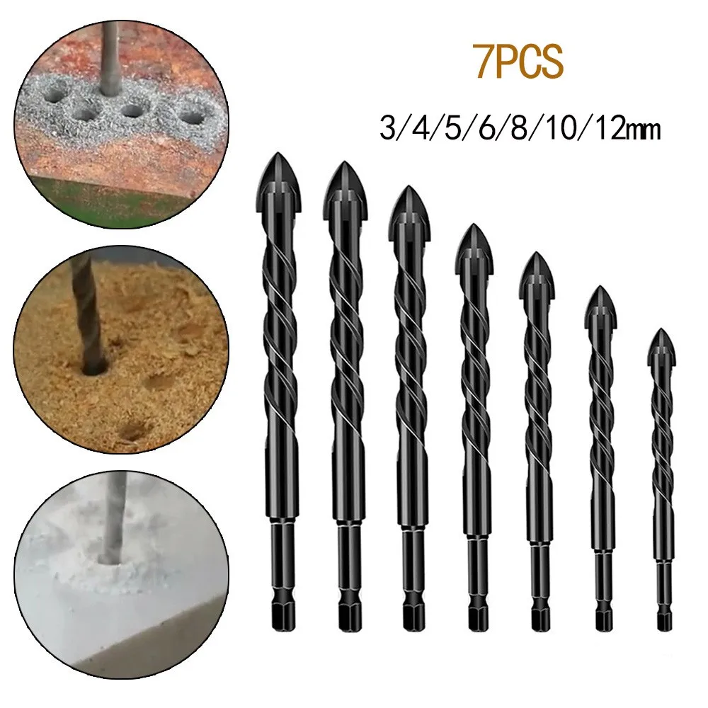 7Pcs/Set 3-12mm Triangle Drill Bits Concrete Tile Wall Hole Saw Drilling Tools 