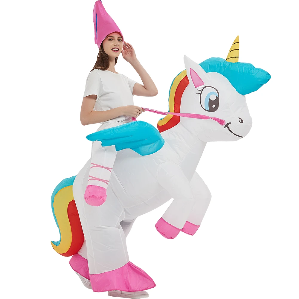 

Inflatable Unicorn Costume Riding On Unicorn Air Blow up Funny Fancy Dress Party Halloween Costume for Adult