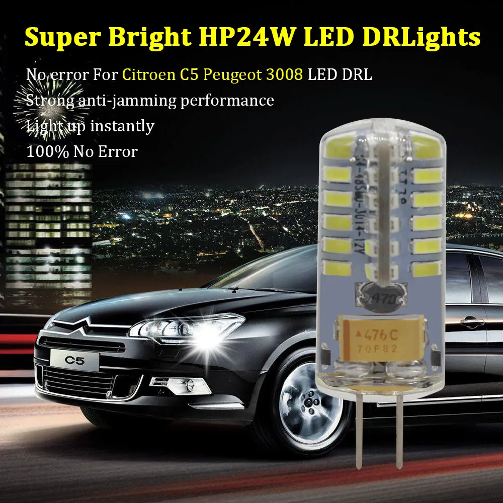 2 шт. 6000K 4500K без ошибок Canbus G4 HP24W 48smd светодиодный s лампы для Citroen C5 peugeot 3008 светодиодный DRL Дневной ходовой светильник 1000 люмен