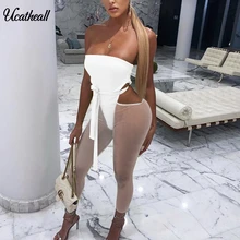 Fora Do Ombro Sem Mangas Catsuit Partido Banda Cintura Cut Out Sexy Bodycon Macacões Mulheres perna Malha Emendado Skinny Romper(China)