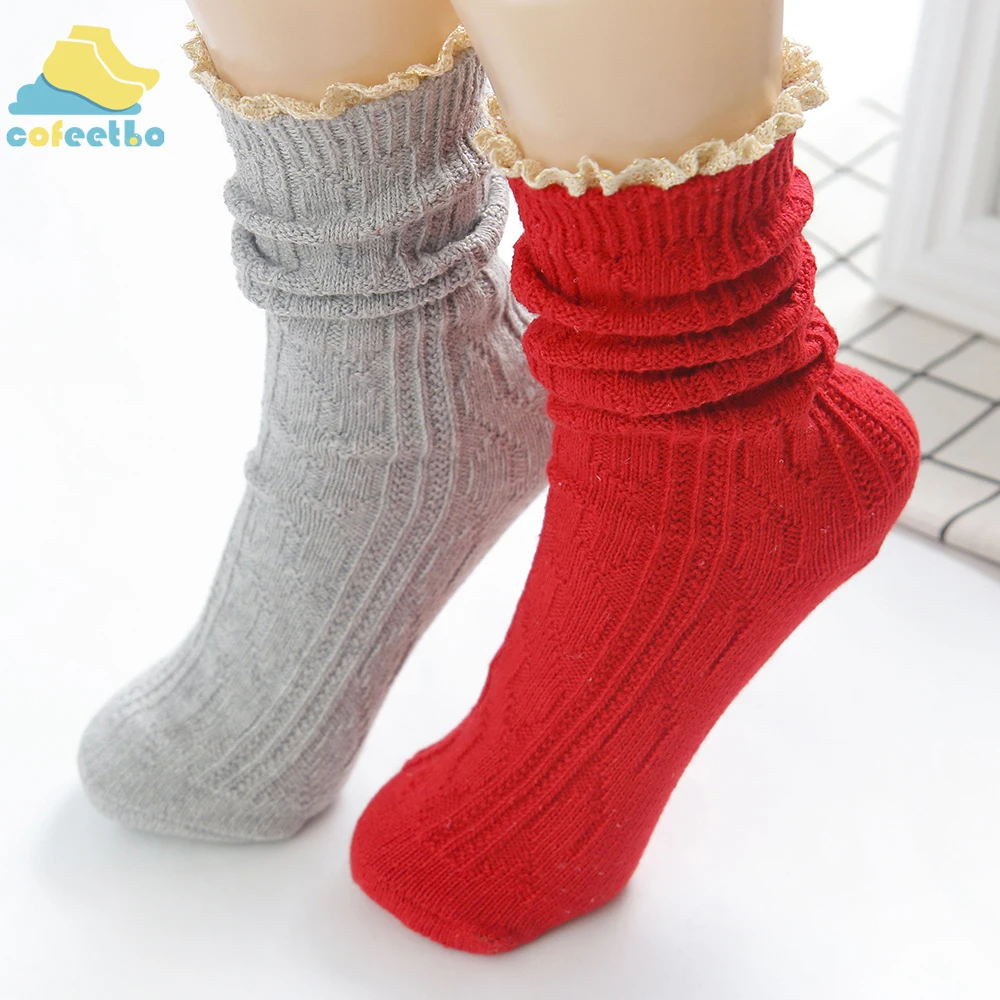 Милые кружевные Теплые Носки ярких цветов в стиле ретро; Harajuku; хлопковые аксессуары; сезон осень-зима; Повседневная Удобная обувь для женщин