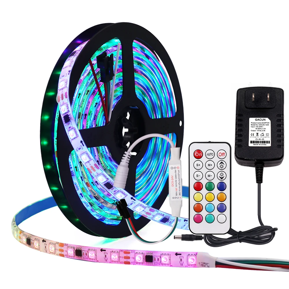 

WS2811 Addressable Strip Smart App Controller Led Strip Light Kit 1M 2M 3M 4M 5M 5050 LED RGBIC Dream Color Tape DC 12V Adapter
