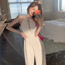 

White Open Back Jumpsuit Ladies Thin Casual Pants Women Summer 2021 New High Waist Wide Leg Pants Clothes Jumpsuit Women Fashion