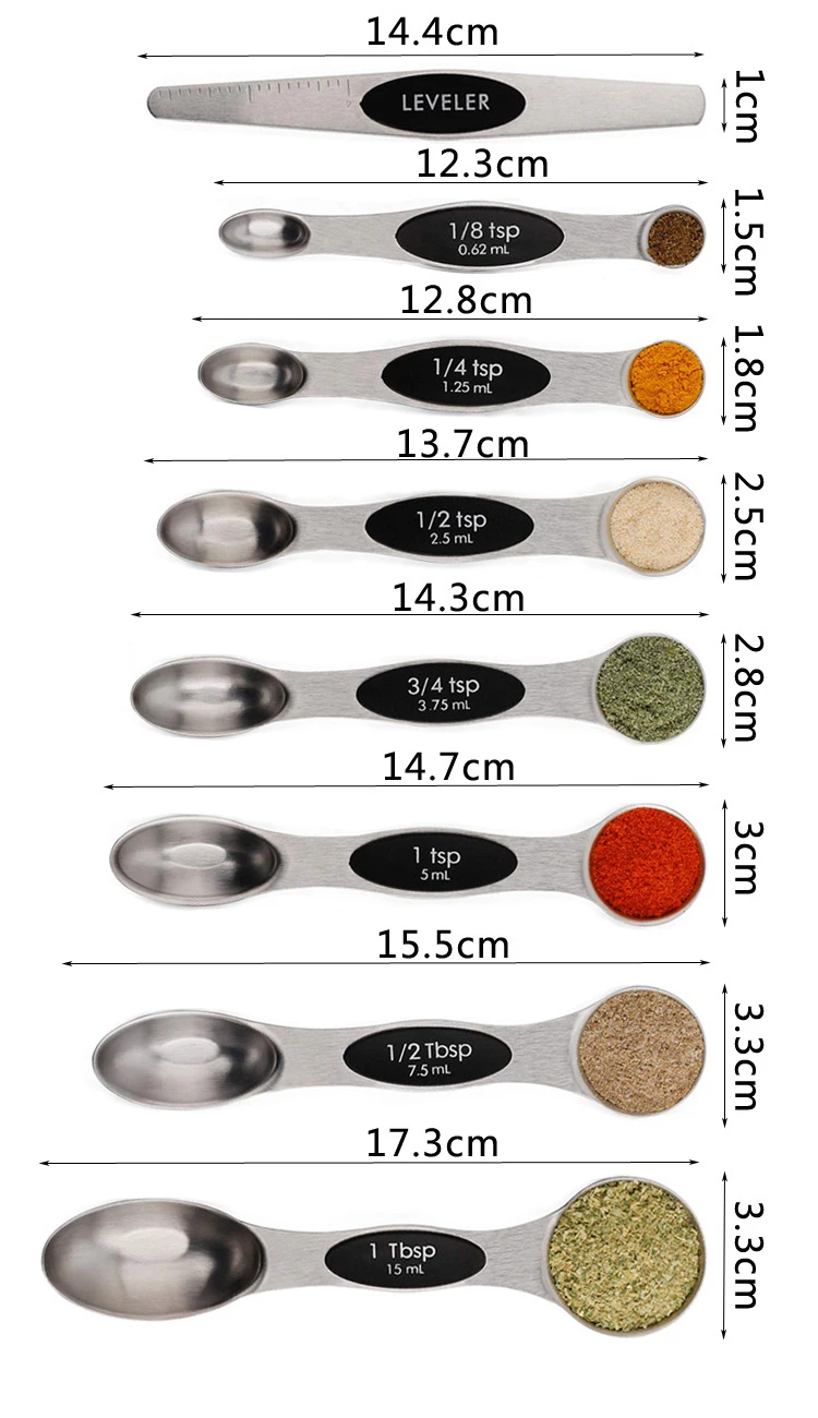 Магнитный Набор мерных ложек 8, нержавеющая сталь, двусторонний, для измерения сухих и жидкие ингредиенты, кухонные принадлежности