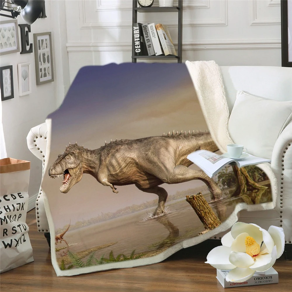 3D Dinosaur Sofa Throw Blanket Cartoon Jurassic Park Dinosaur Blanket for Kids Single Size Bed Linens Microfiber Fabic Blanket