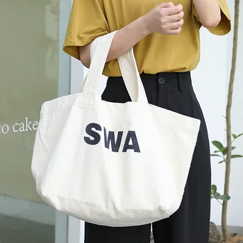 

Youth Canvas Big Capacity Cute Handbag Female Teenager Korean Fashion Open Fabric Yellow Top-handle Shopping Bag Shopper Tote