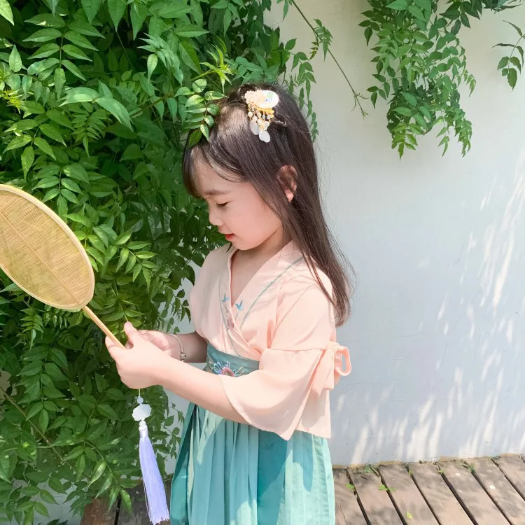 

Baby Girls Children 19 Summer Wear New Style Chinese Costume Jacket Skirt Cheongsam Ancient Costume Creased Suit Skirt Fashion C