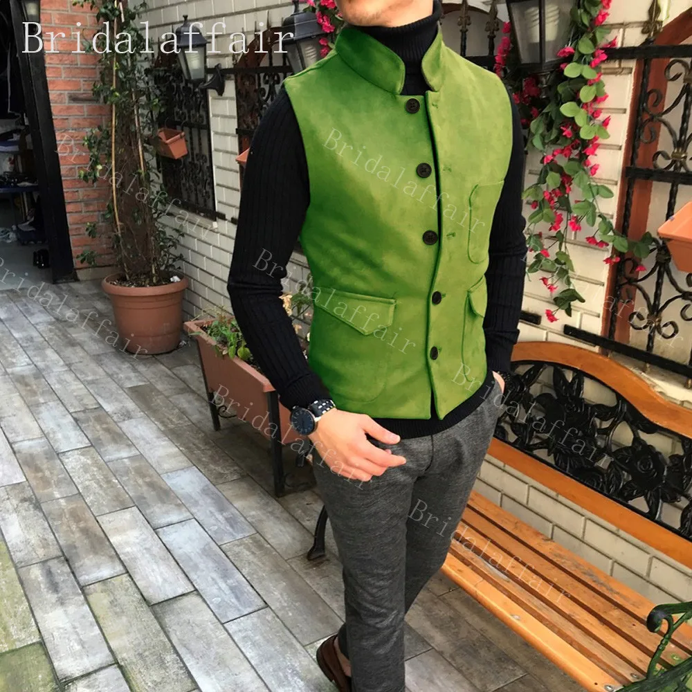 Bridalaffair мужской костюм жилет высокого качества бархатный коричневый приталенный мужской жилет для делового костюма для свадебных женихов 16 цветов больше - Цвет: light green