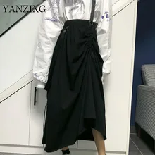 Элегантная асимметричная юбка миди с эластичной лентой, винтажная свободная повседневная юбка на шнурке, большие размеры, Женская Осенняя Новинка, S738