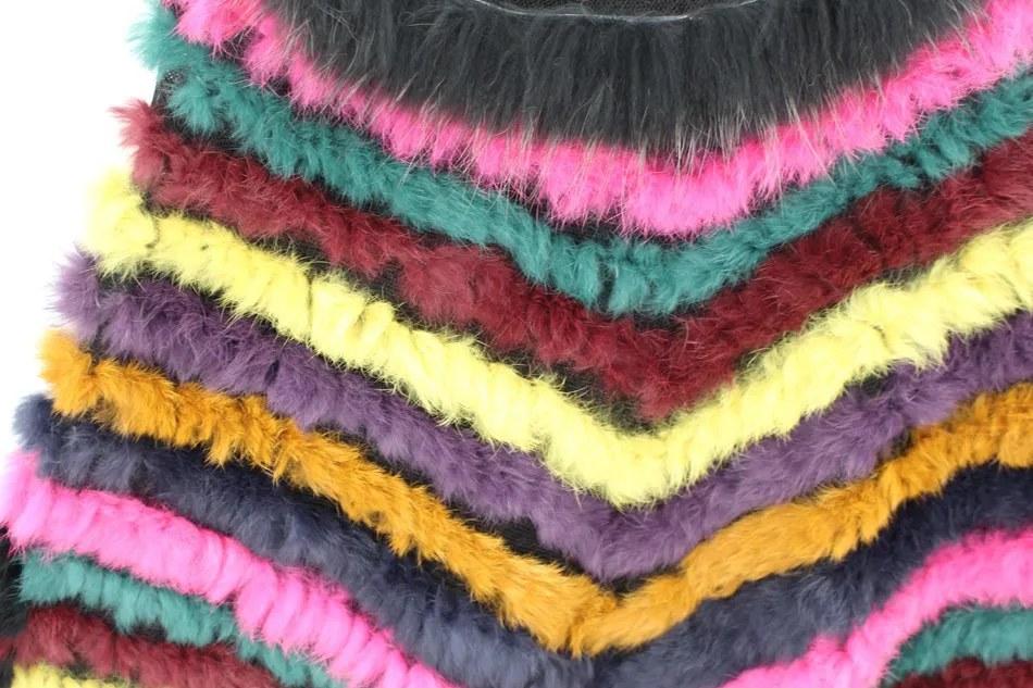 Feminino Коэльо пончо мех De Malha; Com Pele De Guaxinim GuarniçãO Moda Feminina Outono реальный мех De Luxo Envolto Preto