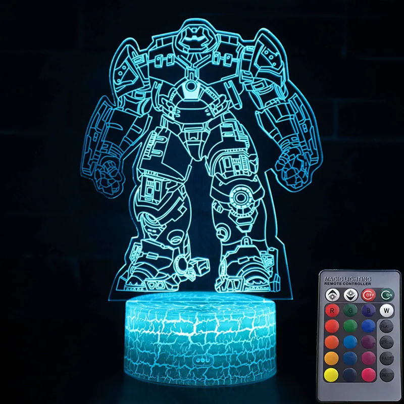 MY213-CRACK16-RC Железный человек фигурка 3D Иллюзия светодиодный ночной Светильник s Мстители завершающей светильник вверх "Человек-паук" фигура Халка маска Железного человека модель игрушки - Цвет: MY213-CRACK16-RC