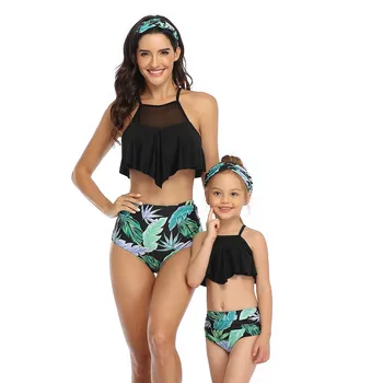 

2020 New Parent-child Swimsuit Printed High Waist Sexy Print Bikini Mon and Girls 2 Pieces Bathing Suit Women