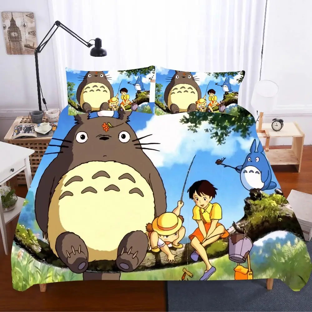 

Cartoon Totoro Bedding Set Home Textile Bed Linens Comforter High Quality 3D King Size Bedding Sets Duvet Cover Bed Pillowcase