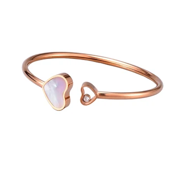 

Bangles Female Titanium Steel Lovely Rose Gold White Shell Setting Open Bangle HCZ29