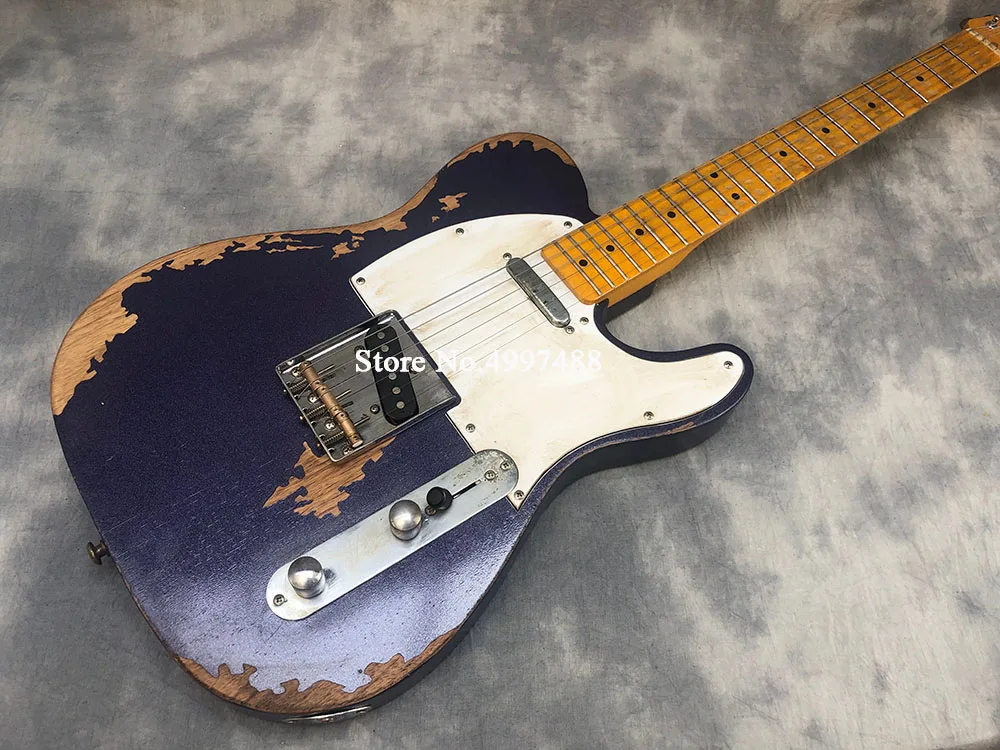 Фиолетовая винтажная электрическая гитара ручной старение оборудование нитроцеллюлозы фиолетовый, ручной резной