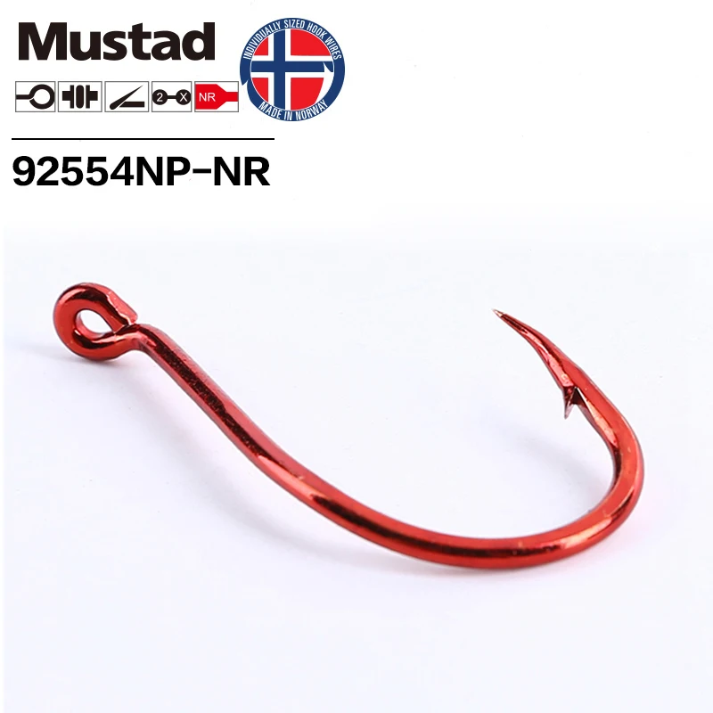 Mustad 92554NP-NR Big Red 2X SUICIDE High Carbon Steel Ultrapoint Triangle  Point Offset Fishing Hook