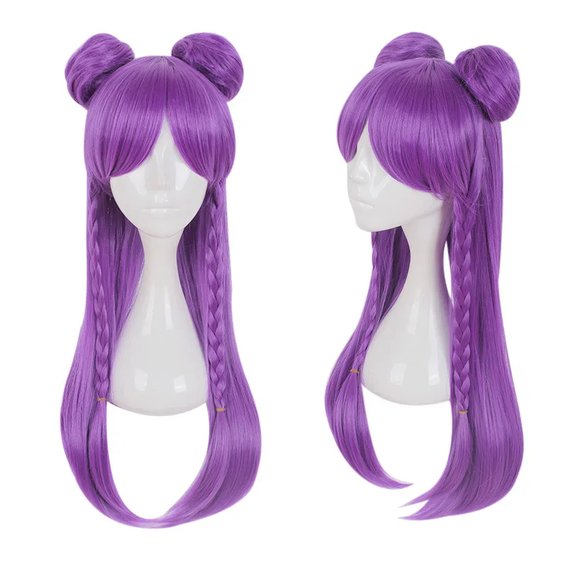 Kaisa парик Игра LOL K/DA Косплей парики Длинный фиолетовый KDA косплей с булочками