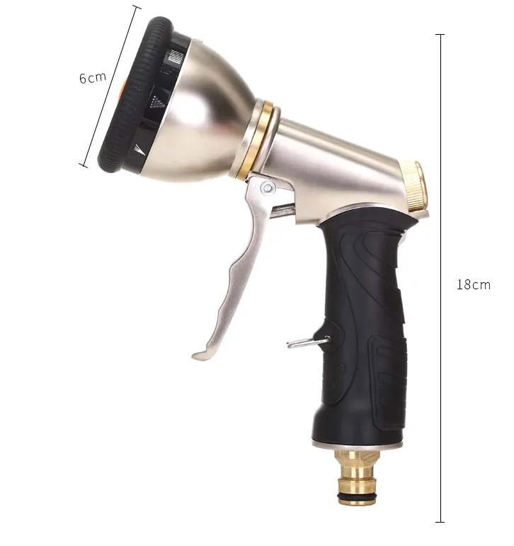 Metal 9 function garden water trigger nozzle with front trigger