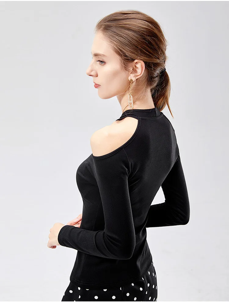 IClosam/брендовая Весенняя Черная Женская рубашка с длинным рукавом и лямкой на шее, женские топы, осенние женские длинные облегающие рубашки, пуловер
