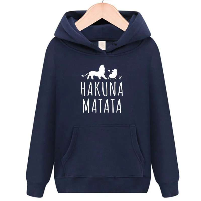Navy blue 1 Хакуна матата флисовая Толстовка для мужчин и женщин Повседневная флисовая толстовка Король Лев Harajuku пуловер Королевство животных Женские толстовки - Цвет: Navy blue 1