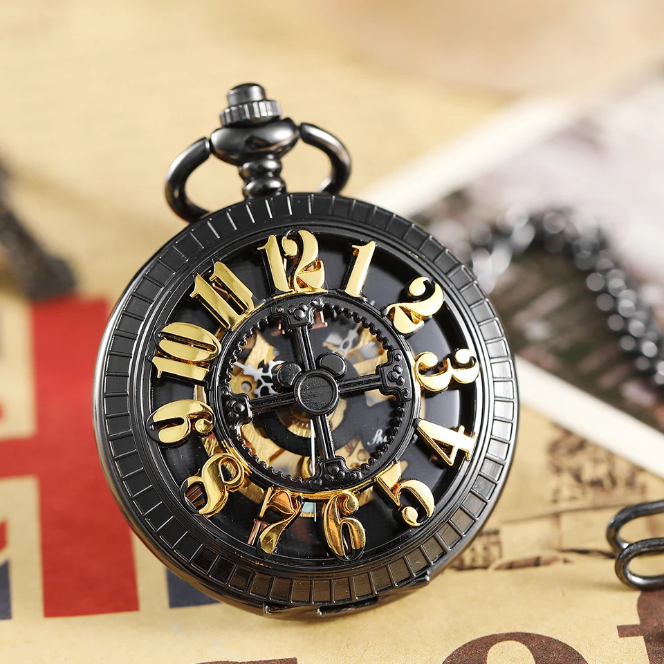 Ретро бронзовые полые цифровые Механические карманные часы с циферблатом и