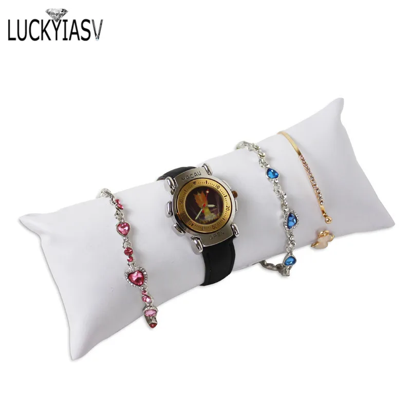 Hfcee0a3390004f1f8f24cf70a0d6b592L Wholesale Jewelry Pillow Stand Velvet PU Leather Holder Organizer Bracelet Case Bangle Anklet Watch Display Photography Prop