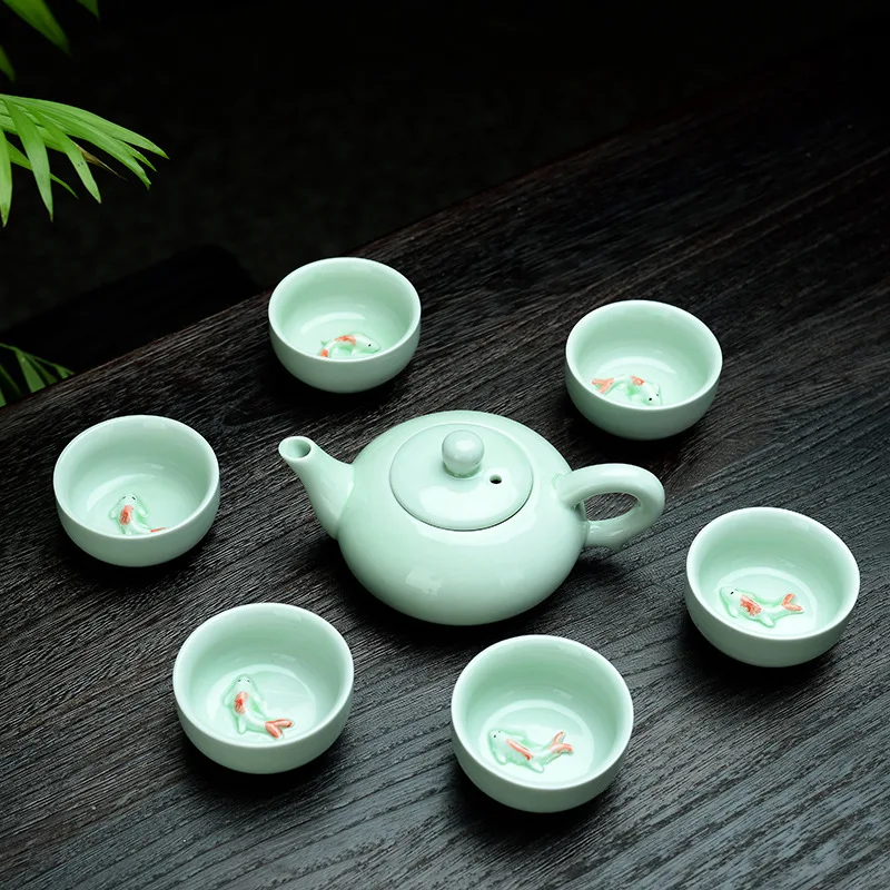 

Wholesale Special Offer Ceramic Kung Fu Ice Crack Tea Set Celadon Tea Set Opening Activity Small Gifts Customizable Logo