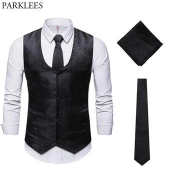 

Men's 3pcs Paisley Set Suit Vest Slim Fit Floral Jacquard Dress Vests Male Formal Business Wedding Waistcoat Men Chaleco Hombre
