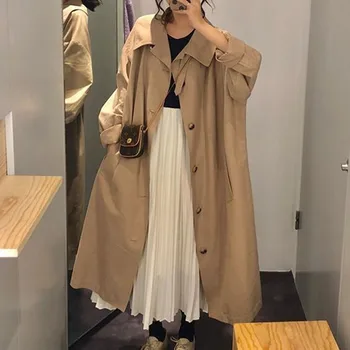 

2020 Spring Plain Trench Coat Women 2020 Korean Fashion Office Ladies Ankle Length Long Windbreaker Autumn Outwear Overcoat