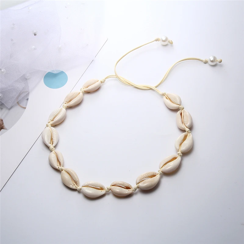 Черная веревка цепочка Puka Shell ожерелье браслет Набор Boho Seashell Каури воротник колье женщины Гавайские летние пляжные ювелирные изделия подарок для девочки