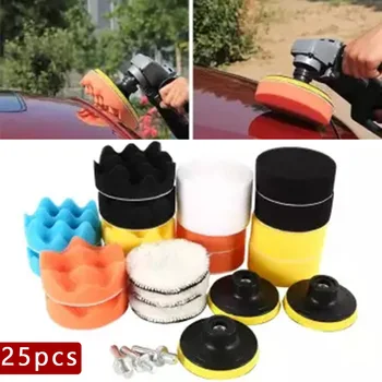 

25Pcs Woolen Sponge Buffing Waxing Pads Kit For Polishing Machine With M10 Drill Car Accessories