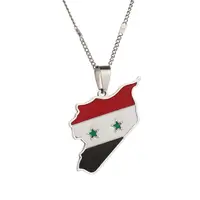 Stainless Steel Trendy Syria Map Flag Pendant Necklaces Syrians Map Women Jewelry 2