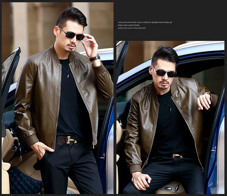Autumn Fashion Stand Collar Leather Coat Young MEN'S Simple Versatile High-End Classic Leather Jacket MEN'S Coat Fashion