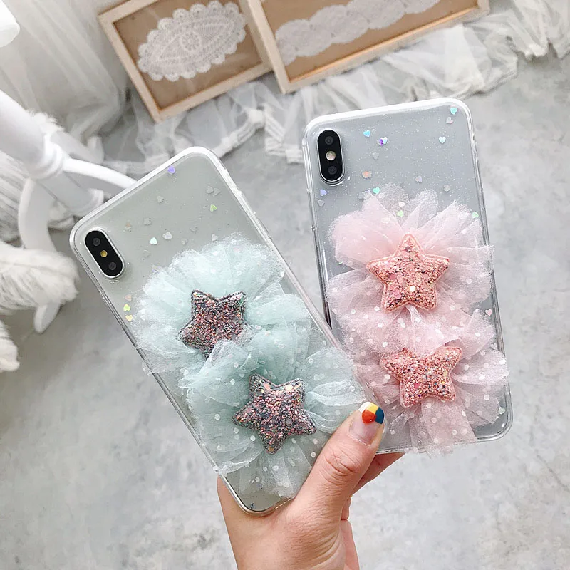 Милый блестящий чехол для телефона iphone 8 7 6 6s plus X XR XS MAX Стерео кружевной