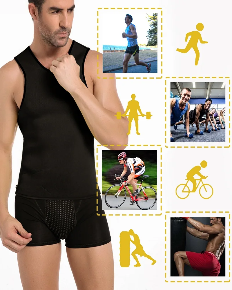 SEXYWG Men Yoga Shirt Tank Top Running Vest Fat Compression Slimming Underwear Waist Trainer Neoprene Sauna T-Shirt Body Shapers