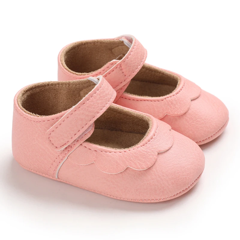 Infant Newborn Baby Girls Princess Non-Slip Floral Border Shoes Toddler Baby Soft PU Leather Prewalker Shoes Solid First Walkers