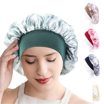

Women Round Sleep Hat Reversible Curly Night Cap Head Cover casual hatWide-brimmed Night Cap Head Cover Tie Dye Bonnet