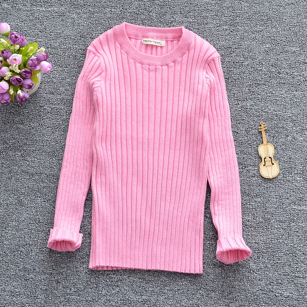 Новые свитера для девочек, свитер в рубчик для мальчиков, детские свитера, зимний свитер для 1-6 лет - Цвет: Розовый