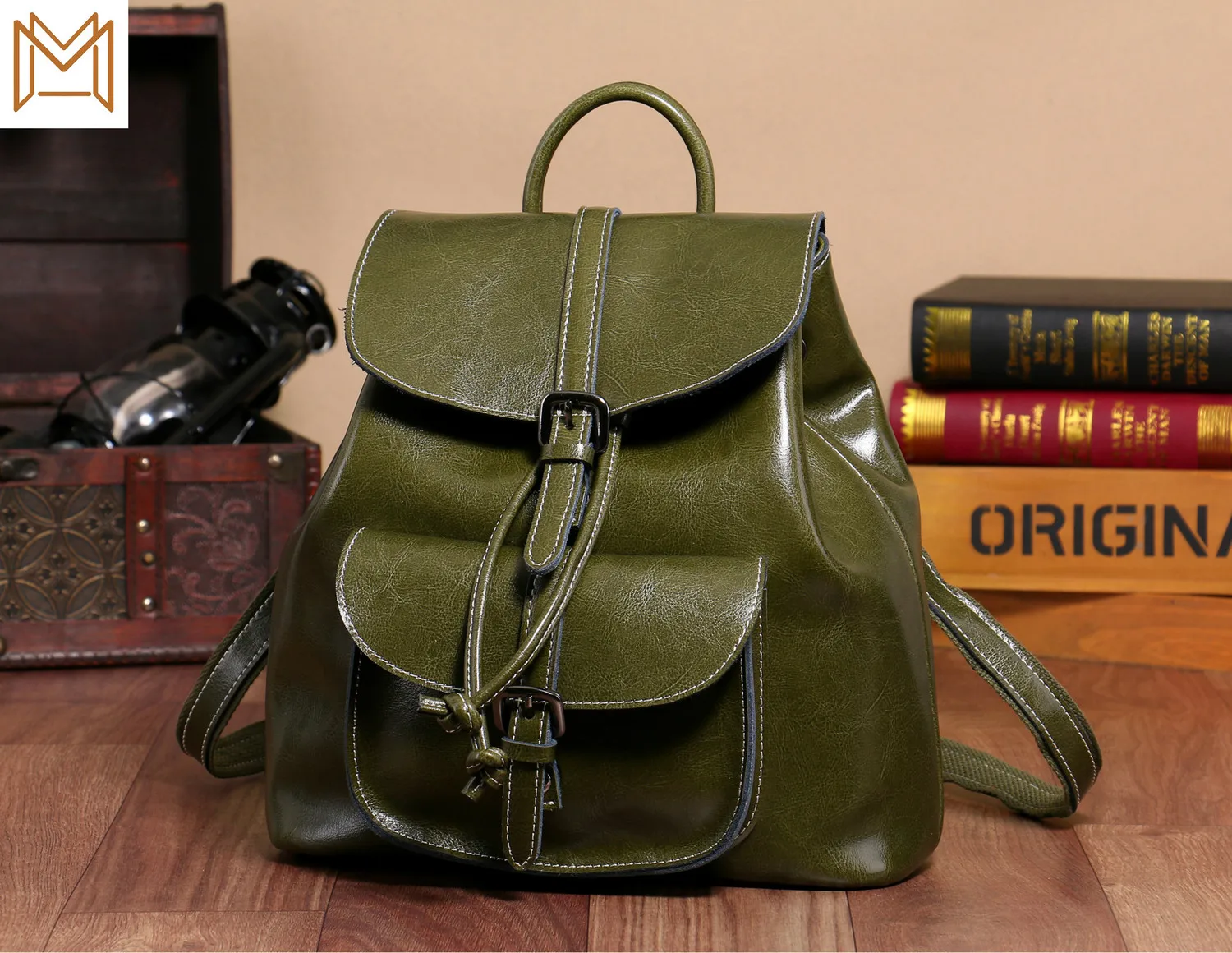 

2019 Package Wax Oil Cowhide Pocket Both Shoulders Package Renovate Bucket Genuine Leather Woman Package