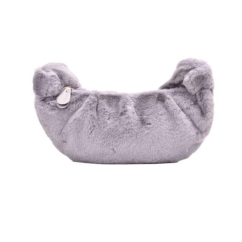 Однотонные меховые сумки, элегантная сумка-мессенджер, маленькая сумка-клатч, зимние женские вечерние сумки, женская плюшевая сумка на плечо, новинка - Цвет: Серый