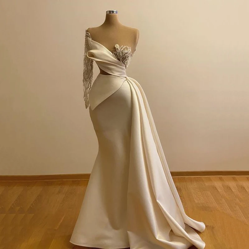 Elegant White Wedding Formal  Dresses One Shoulder