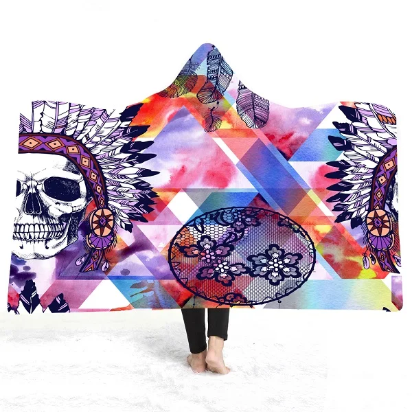 Sugar Skull С Капюшоном пледы одеяло носимые пледы Коралловое одеяло для мальчиков зимнее теплое одеяло плед из флиса, меха микрофибры постельные принадлежности - Цвет: Color-2