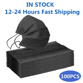

Black Nonwove Disposable Face Mask 3 Layer Filter Anti Dust Protective Breathable Earloops Mouth Cap Mascarillas Fast Shipping