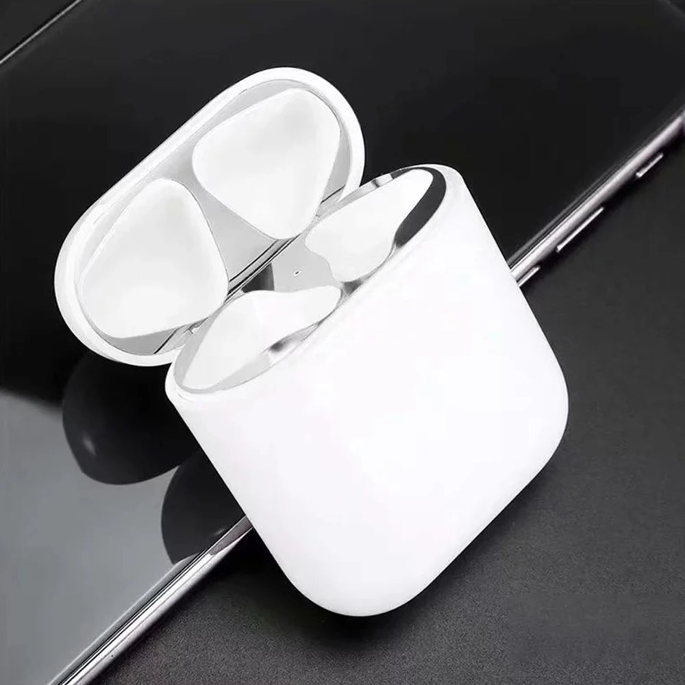 Пылезащитная металлическая Пылезащитная наклейка для Apple Airpods 2 1 Air pods Airpod наклейка s Аксессуары - Цвет: Серебристый