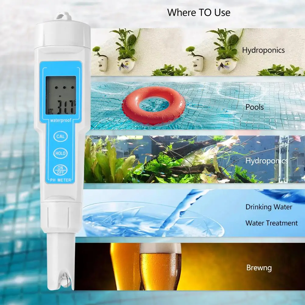 

2 in 1 Waterproof Tester Swimming Pool TDS/Salinity/Temp Tester Monitor Detector PH Meter Temperature Meter Instruments