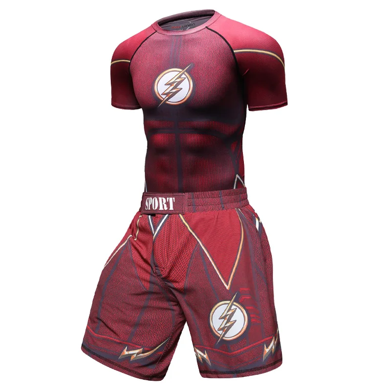 Red FLASH MMA Bjj боксерская футболка спортивная мужская Рашгард джиу джитсу с длинным рукавом Фитнес муай свитер тайский брюки шорты 3D - Цвет: DD-07